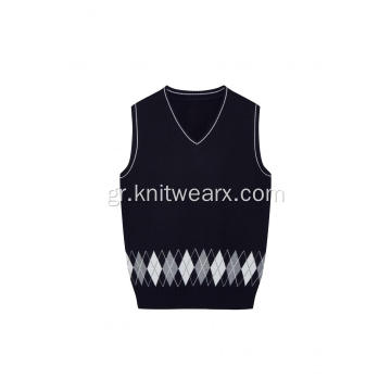 Boy&#39;s Knitted Diamond Jacquard Hem School Vest